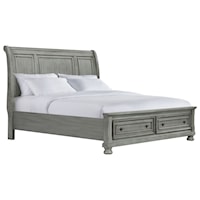 Transitional King Sleigh Bed with Footboard Storage