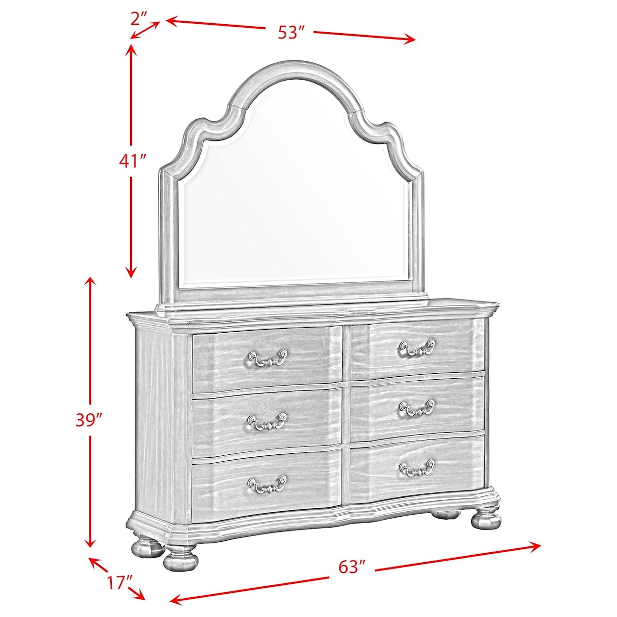 Elements International Avery- 6-Drawer Dresser with Mirror