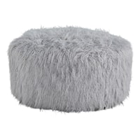 Light Gray Faux Fur Round Oversized Accent Ottoman