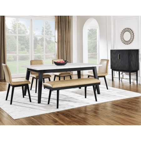 6-pc. Marble-Top Dining Set w/Uph. Bench