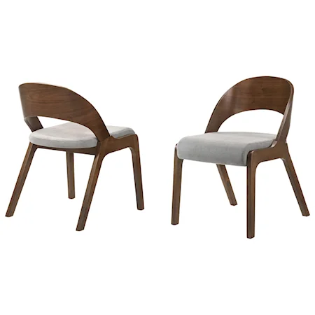 Mid-Century Modern Dining Accent Chairs in Walnut Finish and Grey Fabric - Set of 2