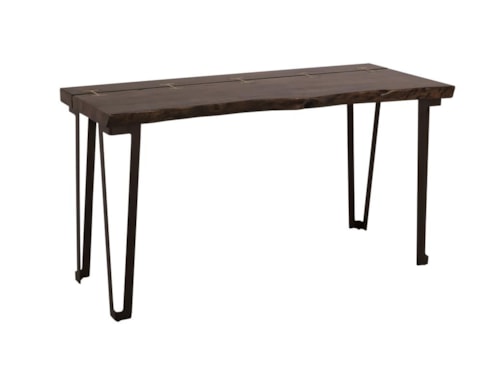 Transitional Live Edge Sofa Table with Gold Metal Inlays
