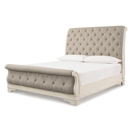 King Upholstered Sleigh Bed with Button Tufting