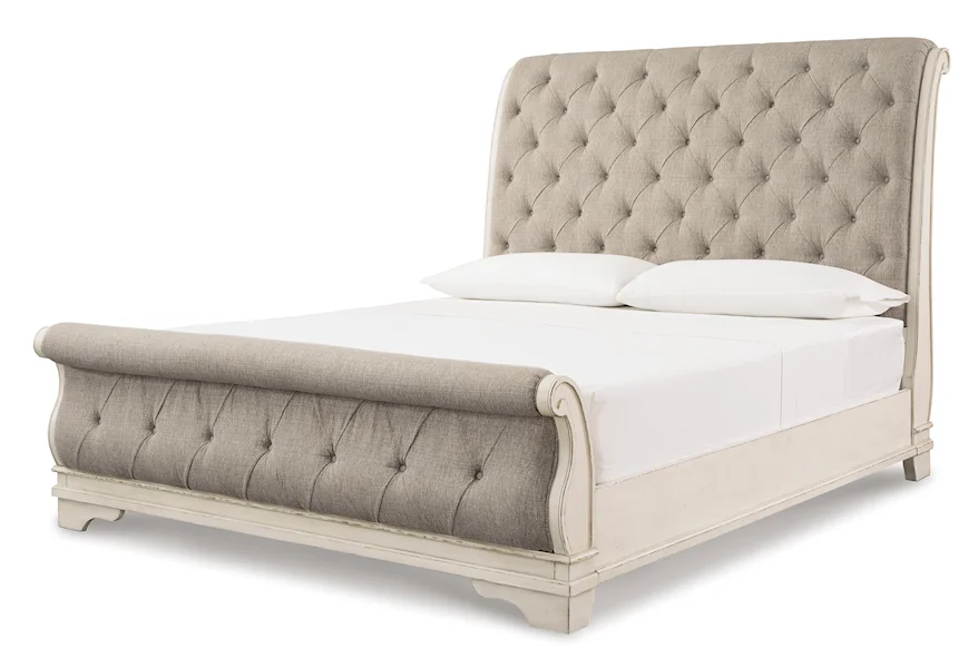 Realyn CA. King Upholstered Sleigh Bed by Signature Design by Ashley at Sam Levitz Furniture