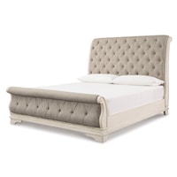California King Upholstered Sleigh Bed with Button Tufting