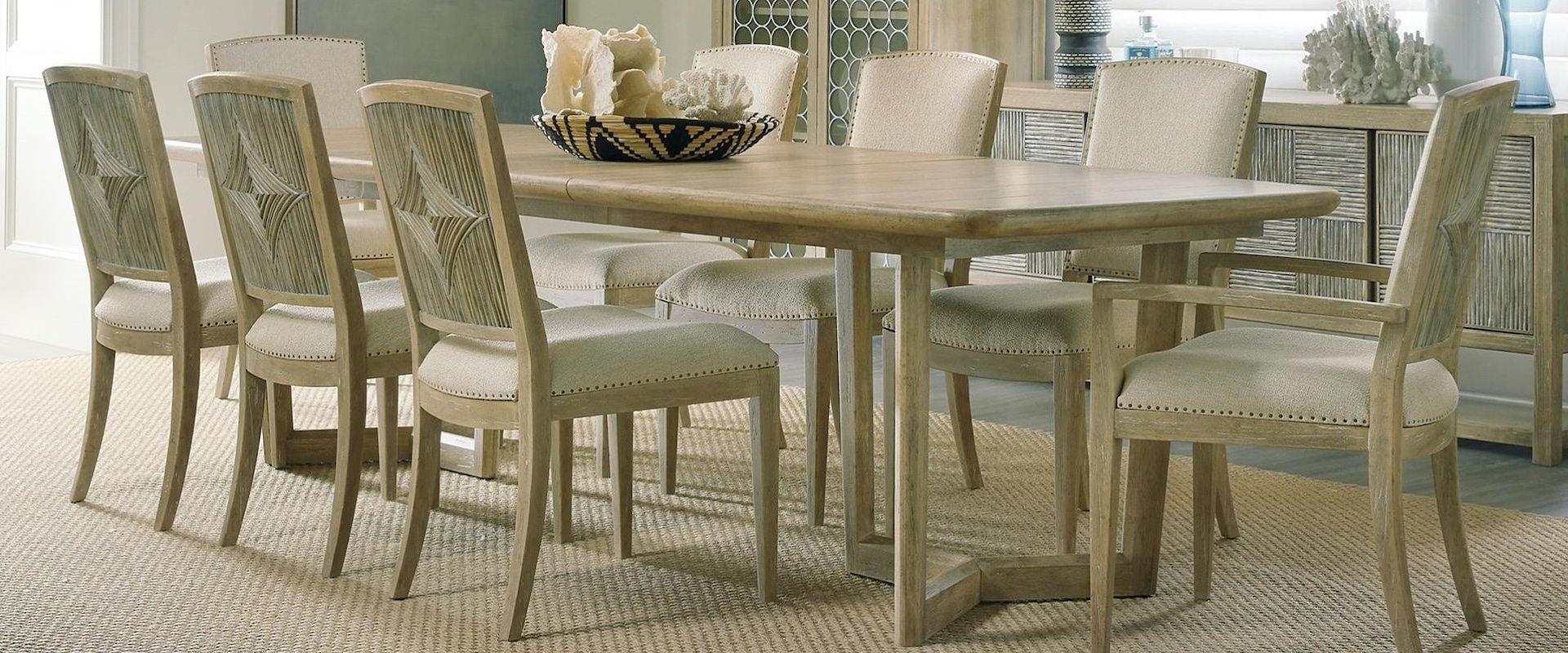 Coastal 9-Piece Dining Table and Chair Set with Table Leaves