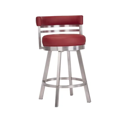 Miramar Angled Swivel With Back, No Arms Brush Stainless Steel Counter Stool With Welt