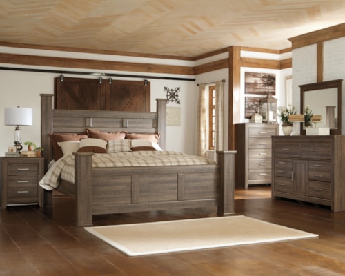 California King Poster Bed, Dresser, Mirror, Chest And 2 Nightstands