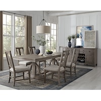 Transitional 7-Piece Dining Set with Trestle Table