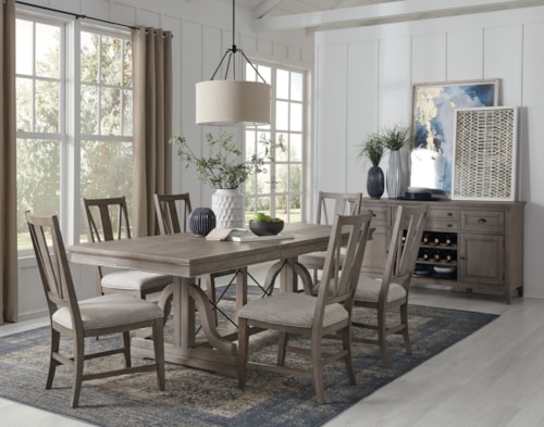 Transitional 7-Piece Dining Set with Trestle Table