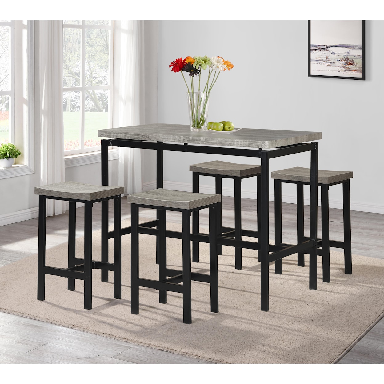 Milton Greens Stars Counter Height Dining 5 PIECE NATURAL TOP METAL COUNTER | TABLE