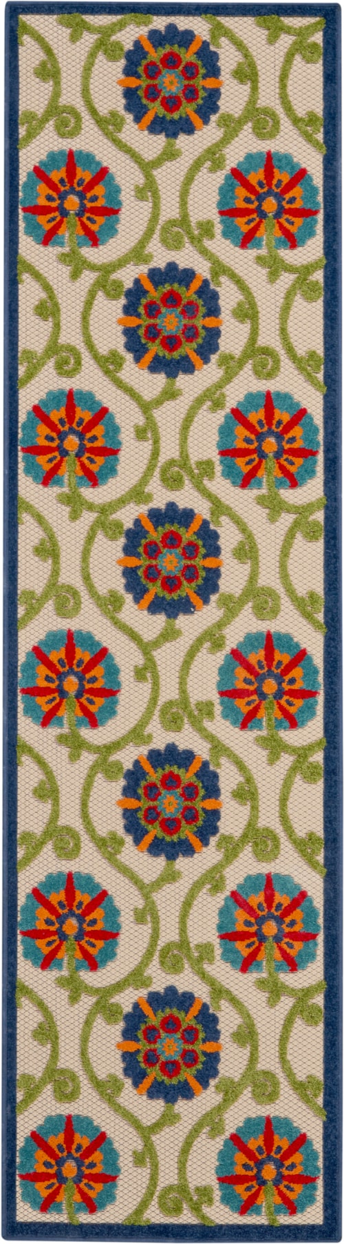 2' 3" x 12' Blue/Multicolor Runner Rug