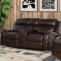 Casual Power Reclining Leather Loveseat with Adjustable Headrest