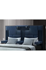 Global Furniture Oscar Navy Blue Contemporary Upholstered Queen Bed with Reading Lights