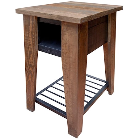 Rustic Chair Side Table with Iron Shelf