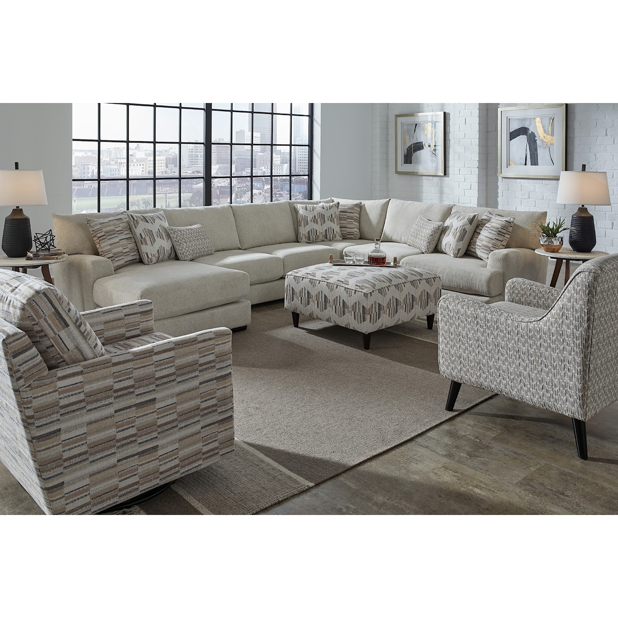 Fusion Furniture 51 MARE IVORY 4-Piece Sectional with Left Chaise