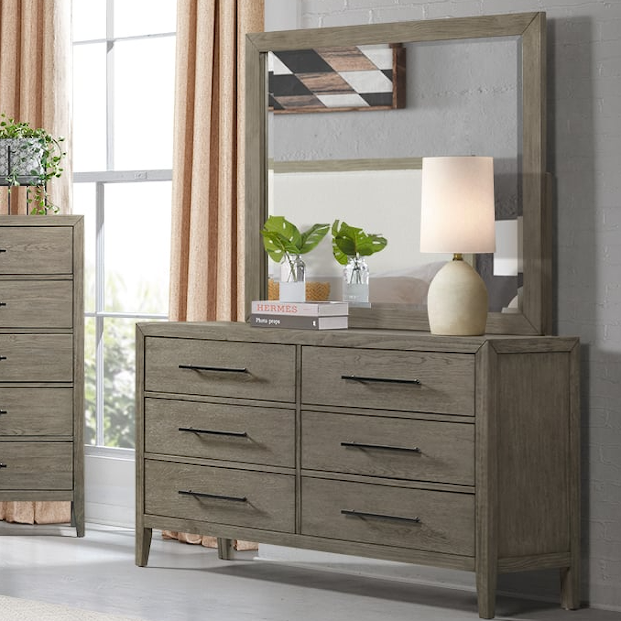 Elements International Versailles Contemporary Dresser and Mirror Set