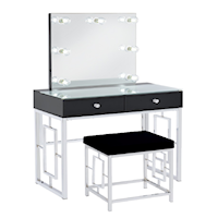 Contemporary Vanity Table and Stool Set with 2 Drawers and Built-In Lighting