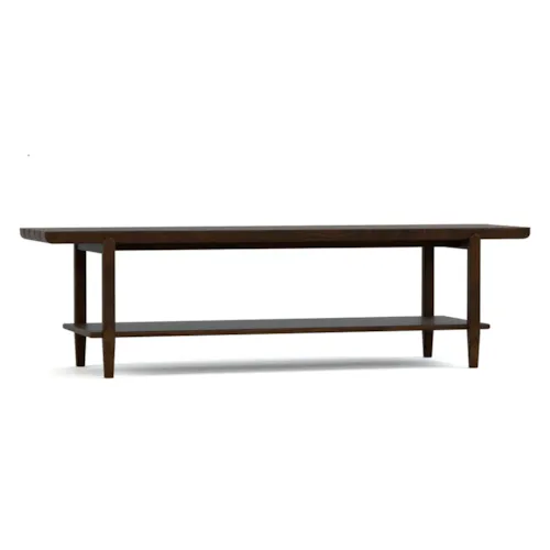 Modern Rustic Slatted Accent Bench with Floating Shelf