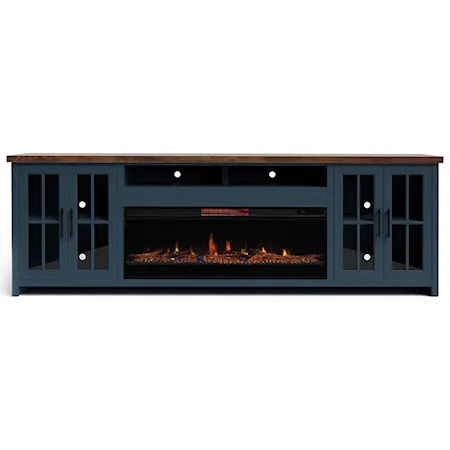Transitional Super Fireplace TV Console with Wire Management Holes