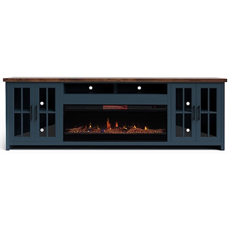 Transitional Super Fireplace TV Console with Wire Management Holes