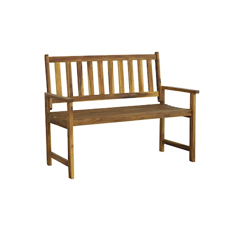 Outdoor Simple Wooden Bench with Slat Back