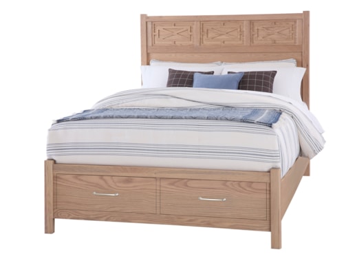 Transitional Queen Fretwork Bed With Storage Footboard
