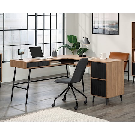 Mid-Century Modern L-Shaped Desk with 2-File Frawers