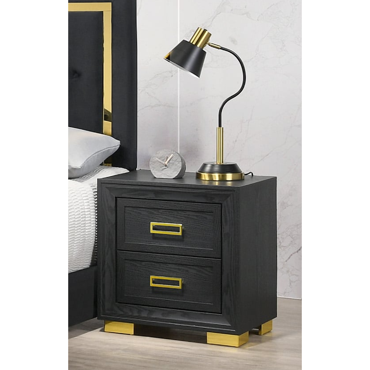 Crown Mark Le'Pew LE'PEW BLACK AND GOLD NIGHTSTAND |