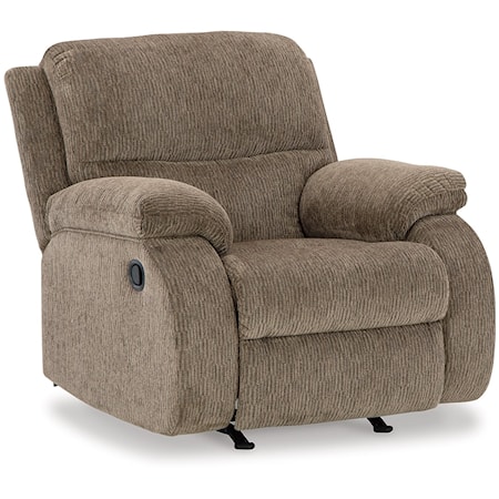 Contemporary Rocker Recliner with Pillow Armrests