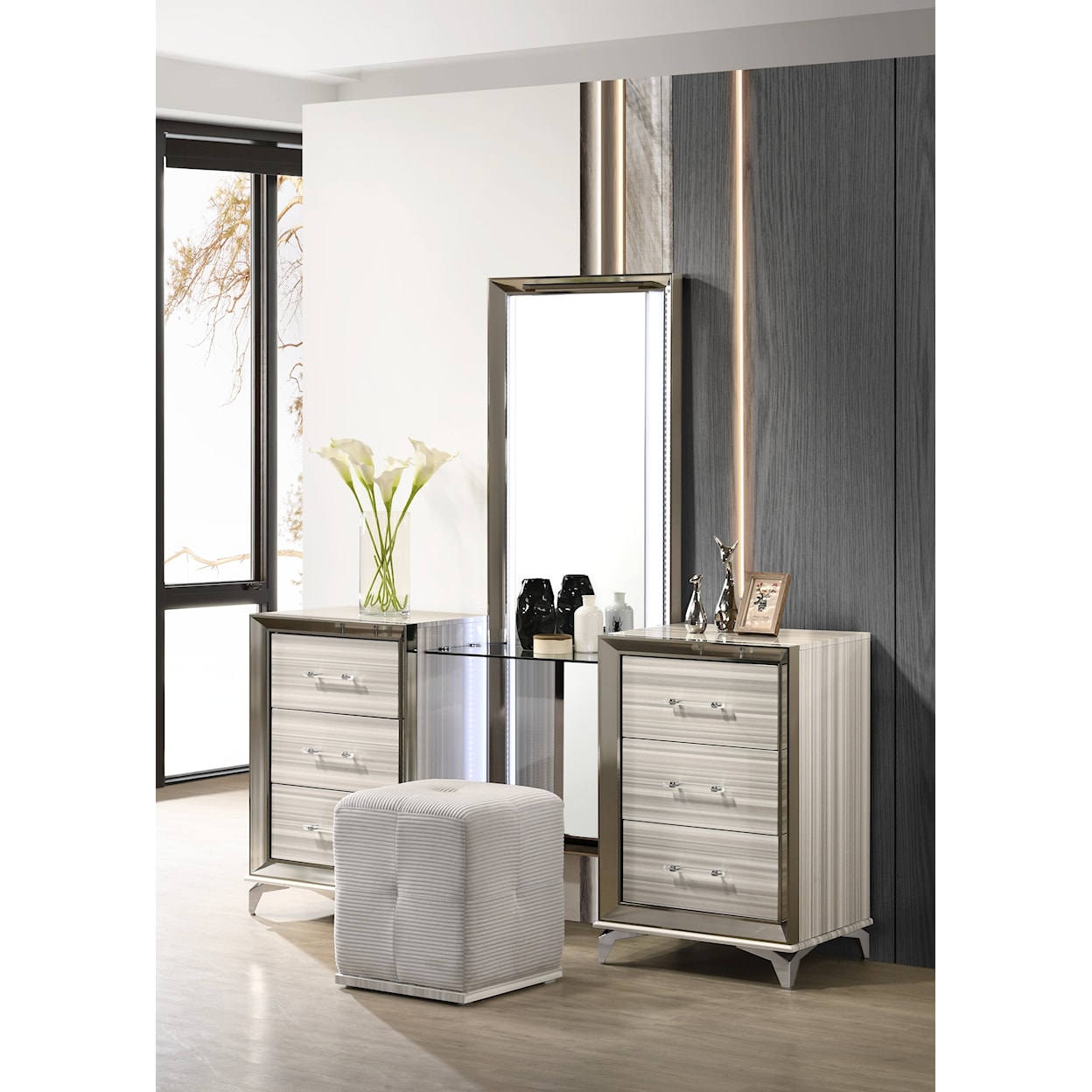 Global Furniture Zambrano King Bedroom Set with Vanity Set