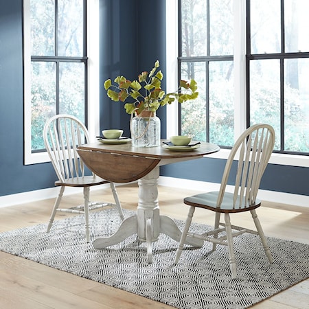 Transitional 3-Piece Dining Set with Drop Leaves