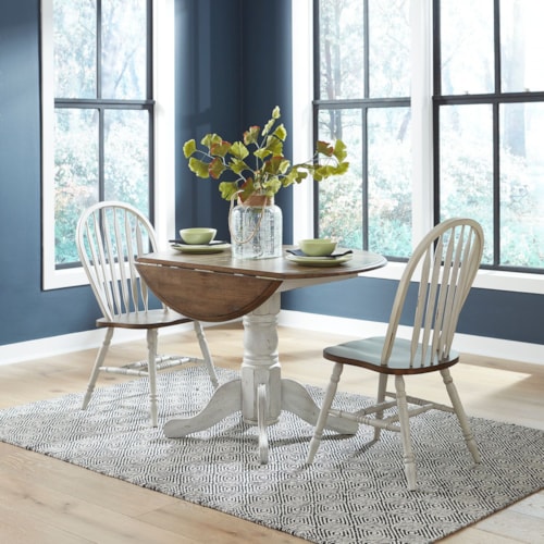 Transitional 3-Piece Dining Set with Drop Leaves