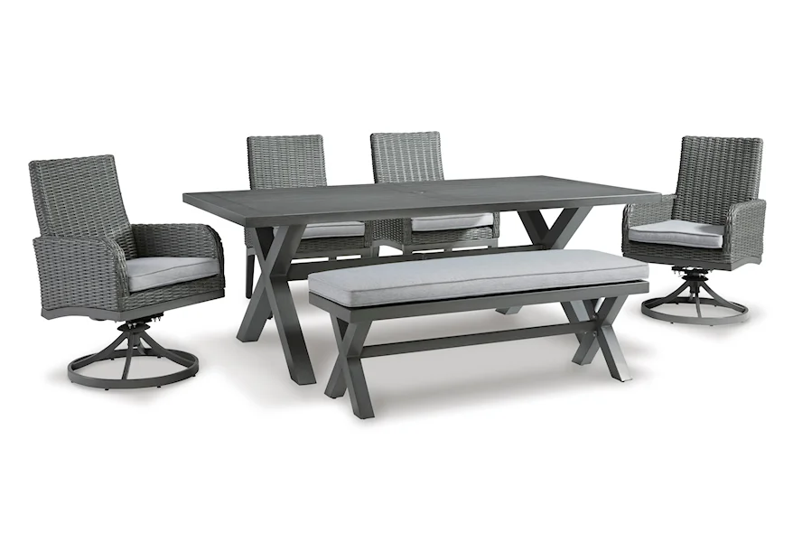 Elite Park 6-Piece Outdoor Dining Set with Bench by Signature Design by Ashley at Esprit Decor Home Furnishings