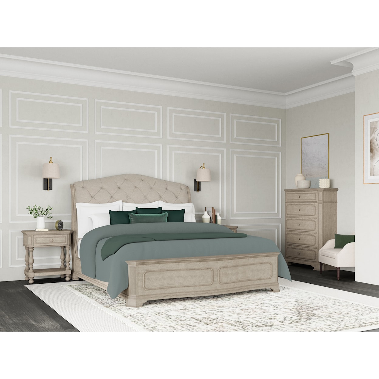 Riverside Furniture Kensington Queen Sleigh Bed with Upholstered Headboard