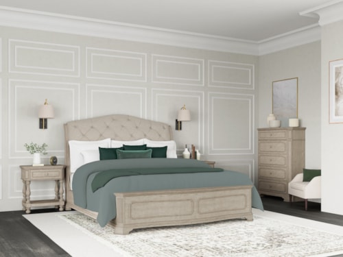 Transitional 3-Piece King Sleigh Bedroom Set with USB Ports