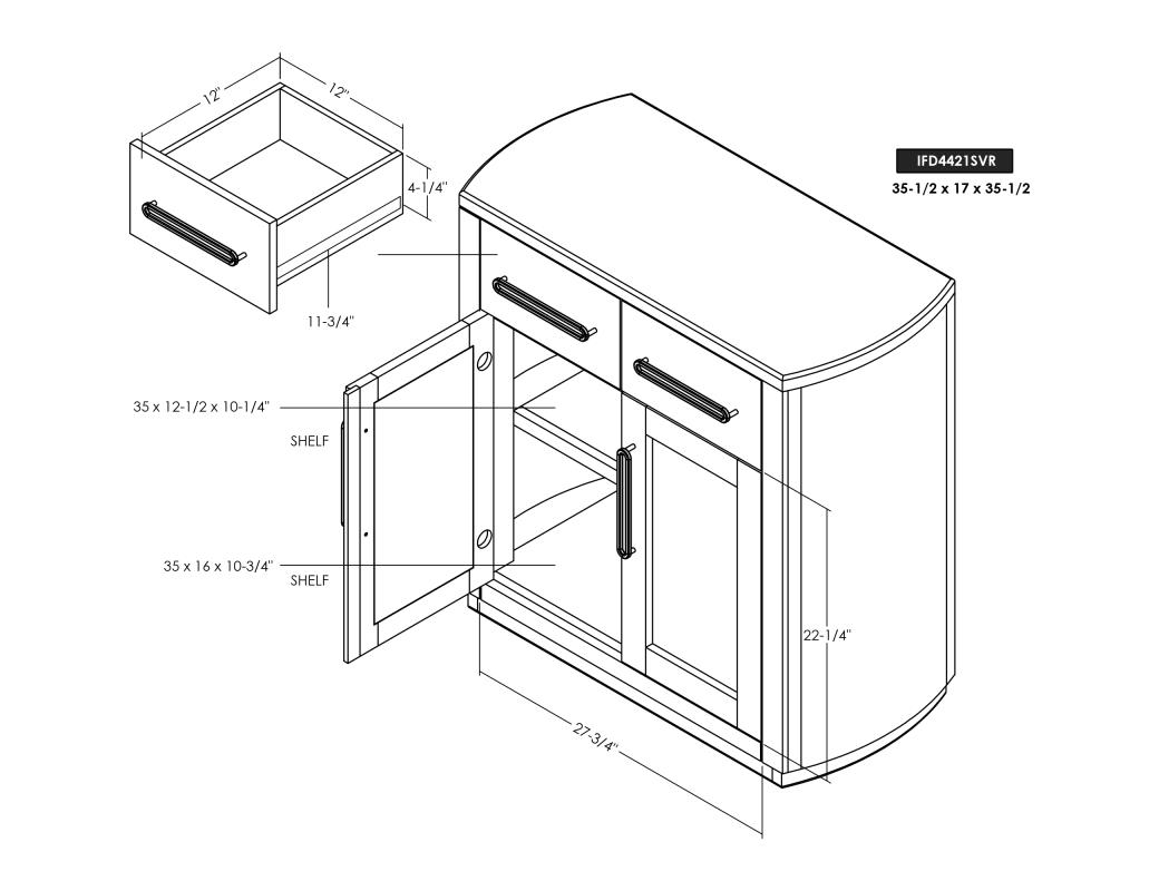 International Furniture Direct Balam 2 Drawer & 2 Glass Door Server