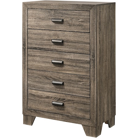 Transitional 5-Drawer Chest with Metal Hardware