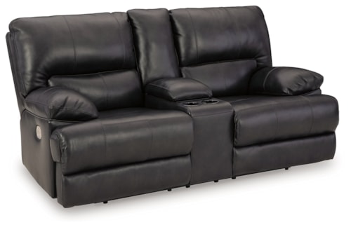 Leather Match Power Reclining Loveseat with Console and Adjustable Headrests