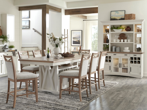 Farmhouse 10-Piece Counter-Height Dining Set with Buffet and Hutch