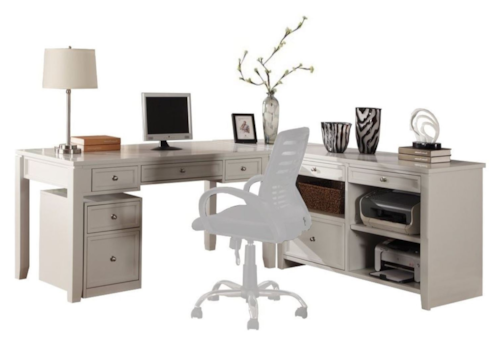 Cottage L-Shaped Desk with Credenza and File Cabinet