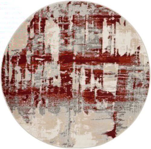 3'10"  Ivory/Red Round Rug