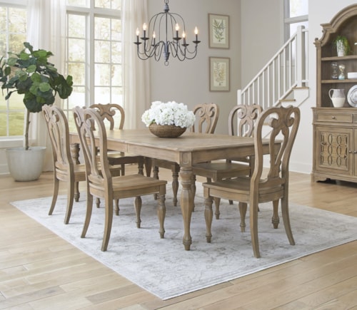 Traditional 7-Piece Rectangular Table Set with Wooden Side Chairs