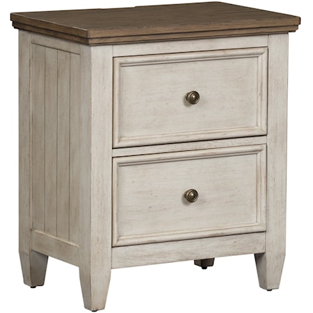 Farmhouse 2-Drawer Nightstand with Charging Station