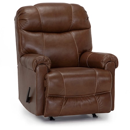 Casual Leather Manual Rocker Recliner with Rolled Pillow Arms