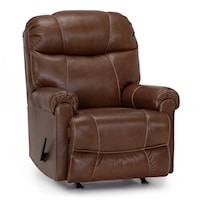 Casual Leather Manual Rocker Recliner with Rolled Pillow Arms