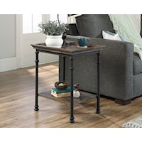 Industrial Tray Top Side Table with Lower Storage Shelf