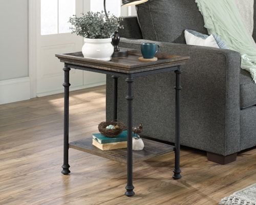Industrial Tray Top Side Table with Lower Storage Shelf