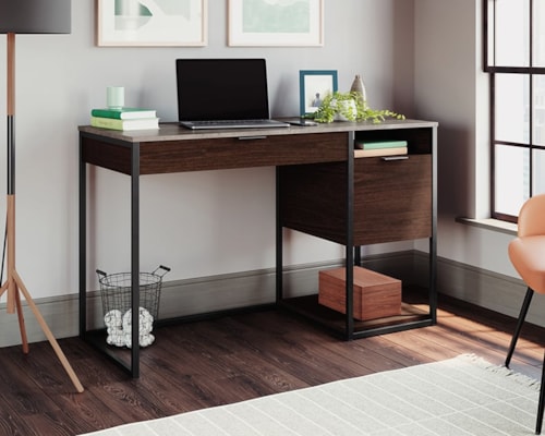 Modern Industrial Single Pedestal Desk with Pencil Drawer and File Drawer