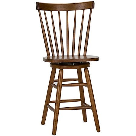 Transitional 24" Counter Height Swivel Stool with Spindle Back